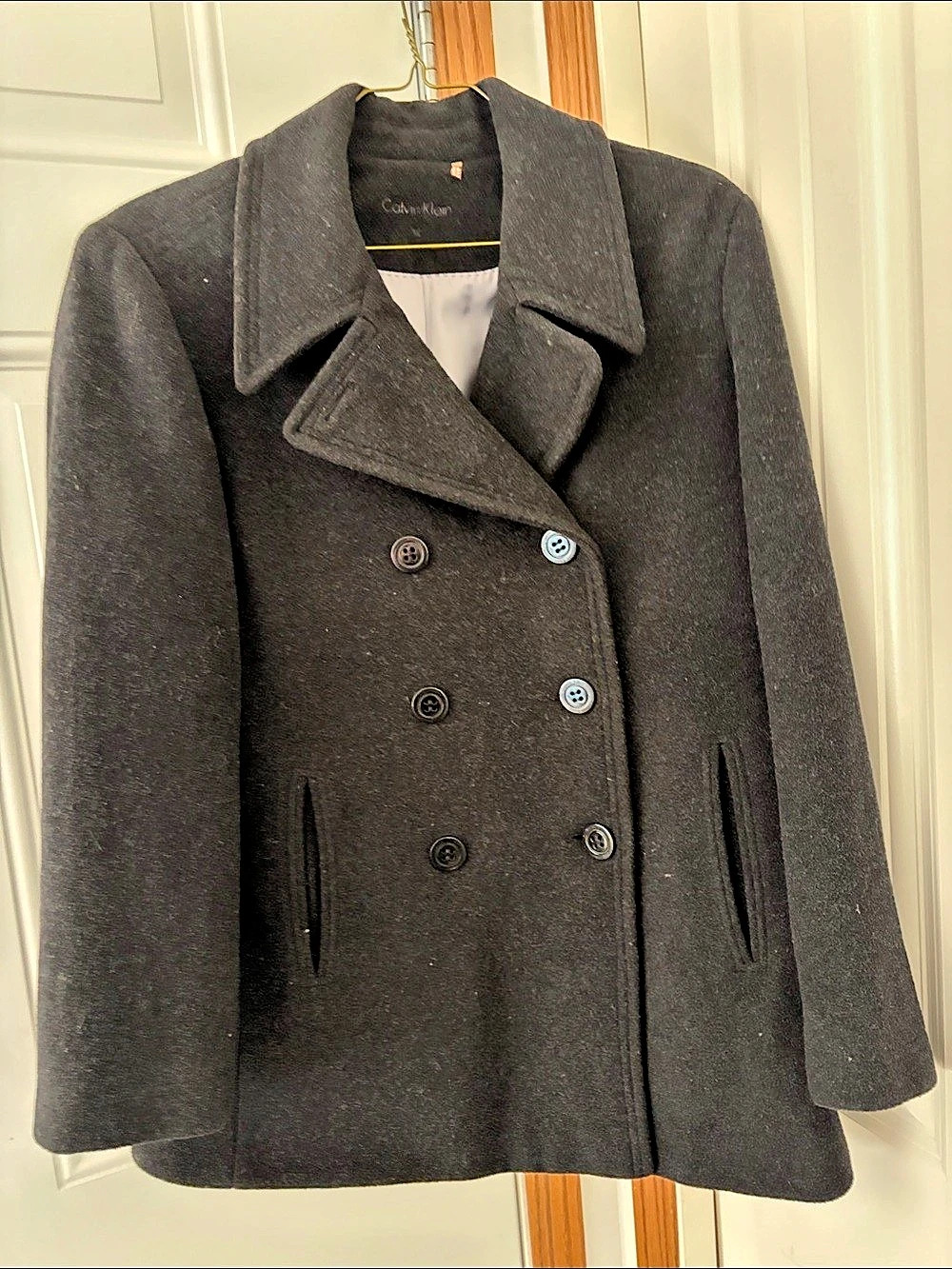 Calvin Klein Women's Black Double-Breasted Pea Coat Like New
